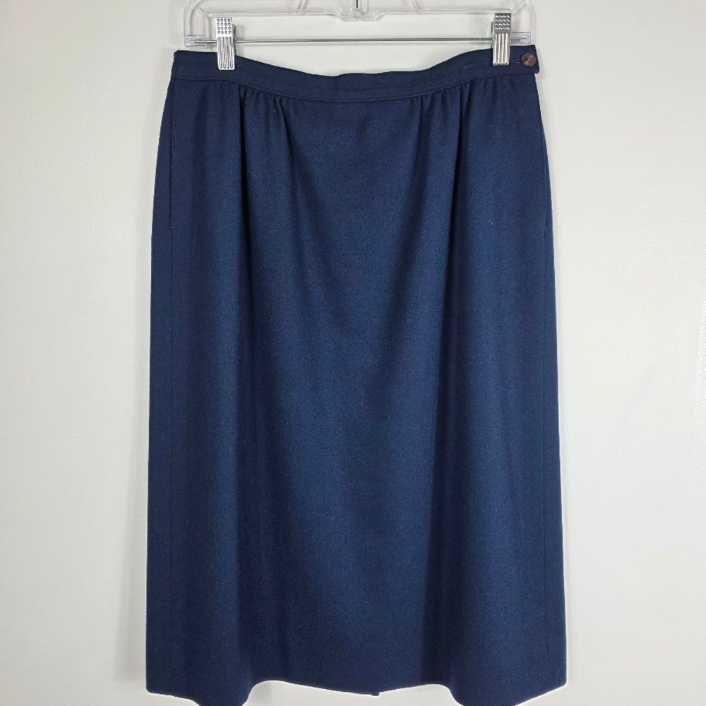 Vintage Pendleton S Petite Wool Skirt Navy Blue Midi Classic Pleated Front Wool